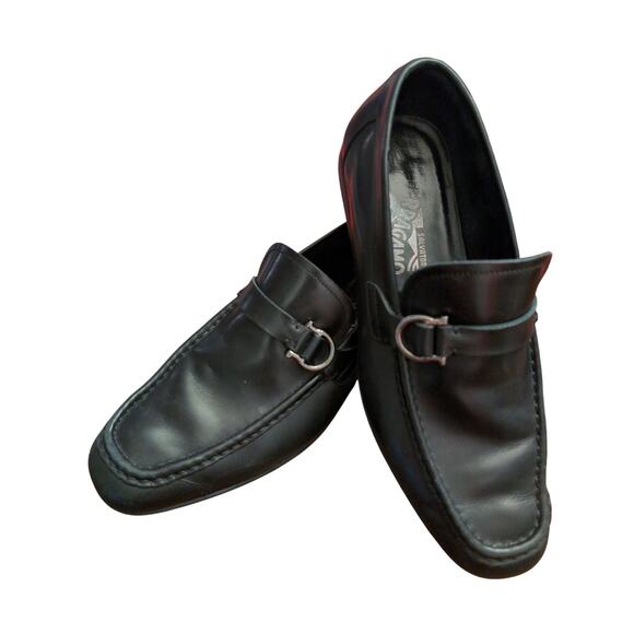 Salvatore Ferragamo Shoes - Ferragamo Gancini Loafers Womens 10 Black Leather Made In Italy Designer Shoes